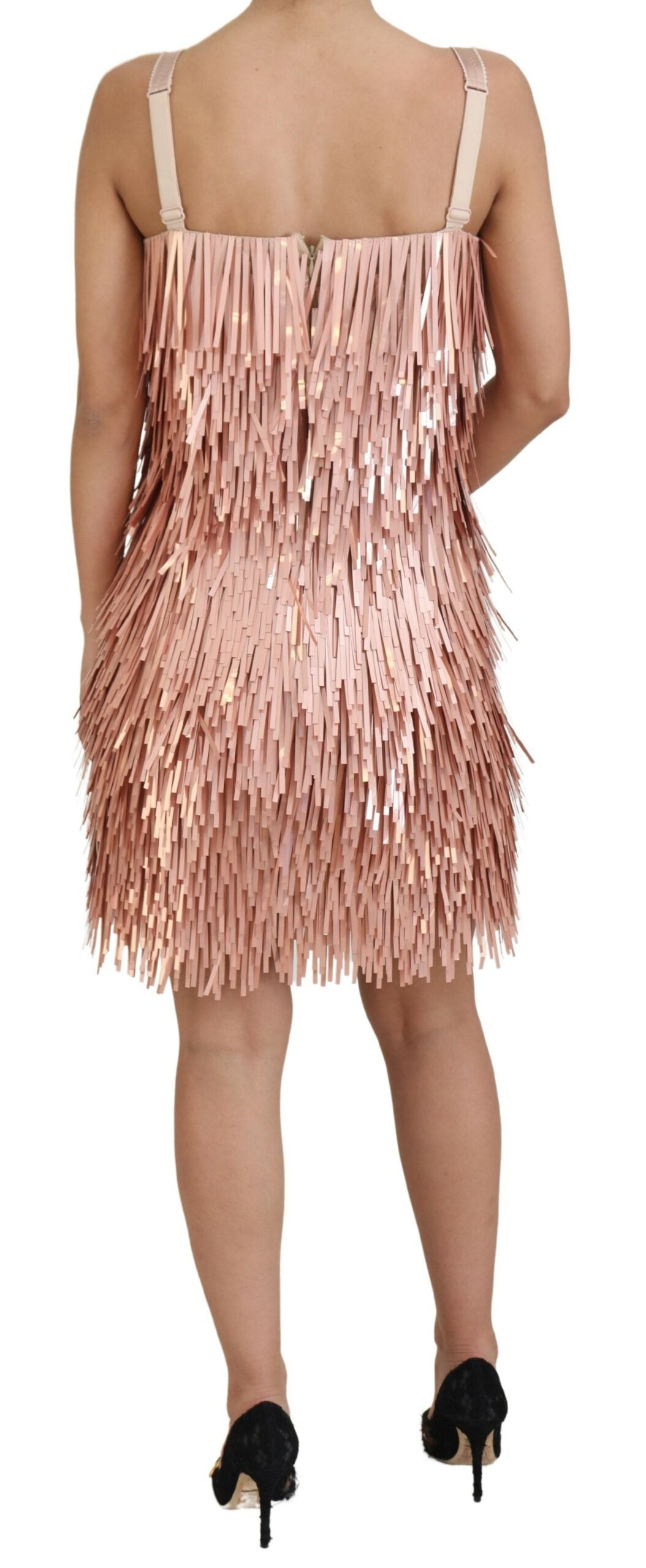 Robe trapèze sans manches Dolce & Gabbana en tissu scintillant rose