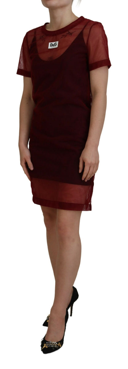 Mini-robe droite Dolce & Gabbana bordeaux en nylon à deux épaisseurs