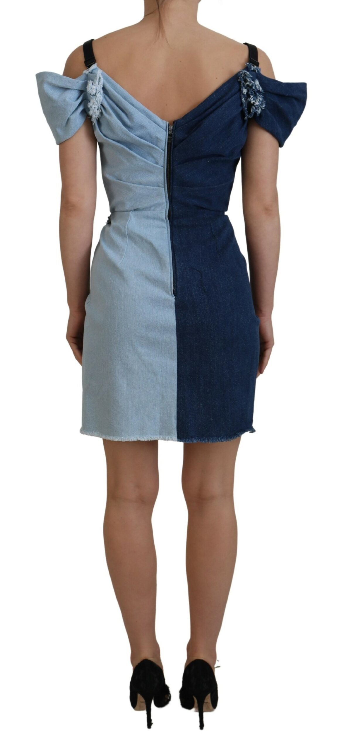 Mini-robe en jean patchwork bicolore bleu Dolce & Gabbana