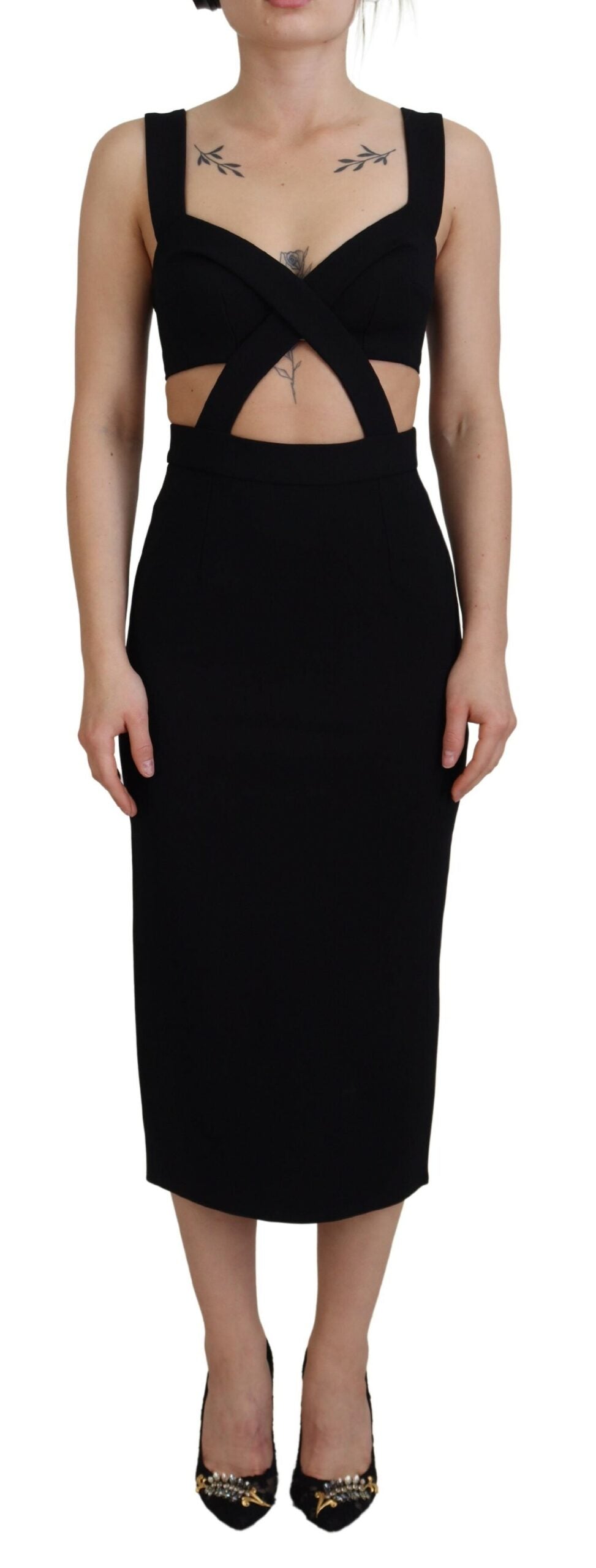 Robe fourreau midi moulante noire en viscose Dolce & Gabbana