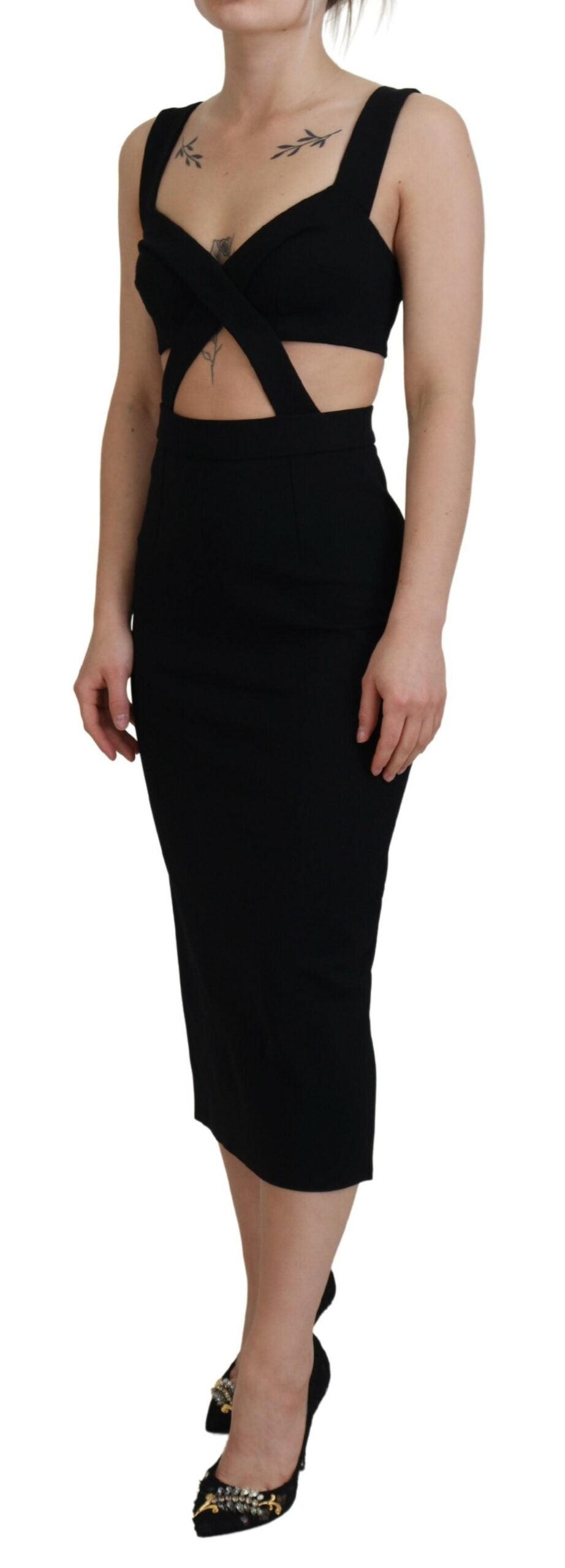 Robe fourreau midi moulante noire en viscose Dolce & Gabbana