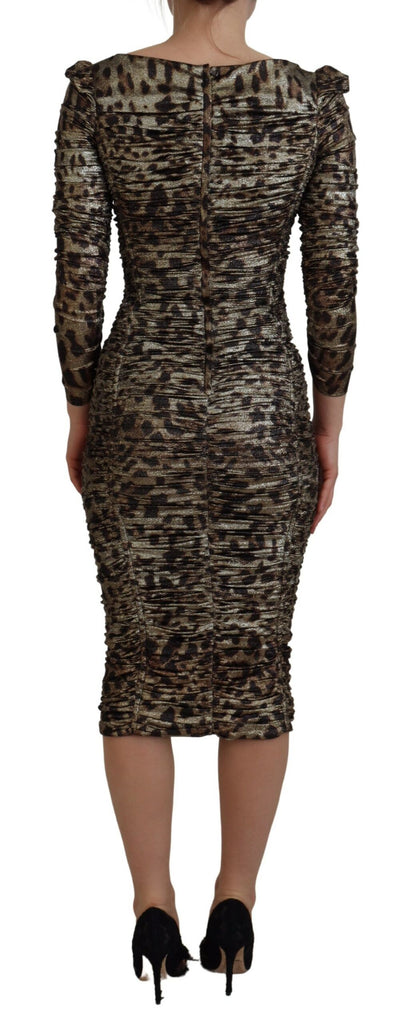 Robe fourreau mi-longue moulante Dolce & Gabbana léopard multicolore