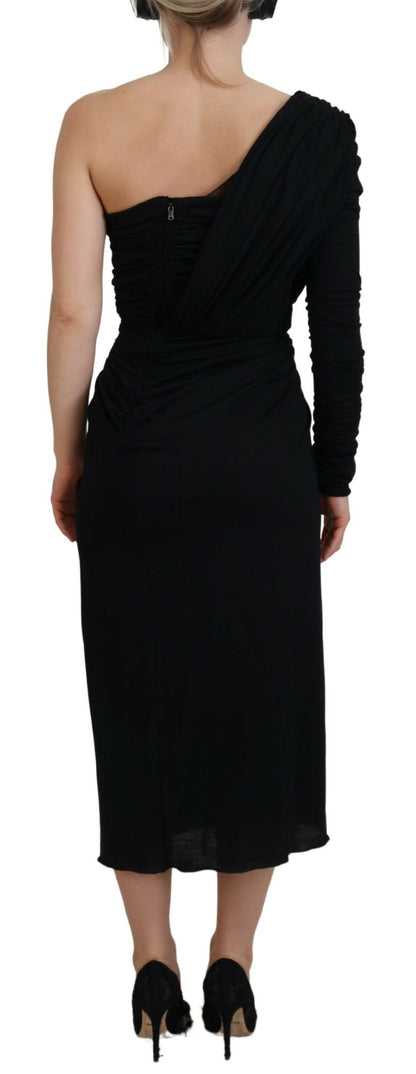 Robe en laine Dolce & Gabbana noire coupe fourreau asymétrique à volants