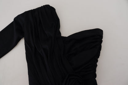 Robe en laine Dolce & Gabbana noire coupe fourreau asymétrique à volants