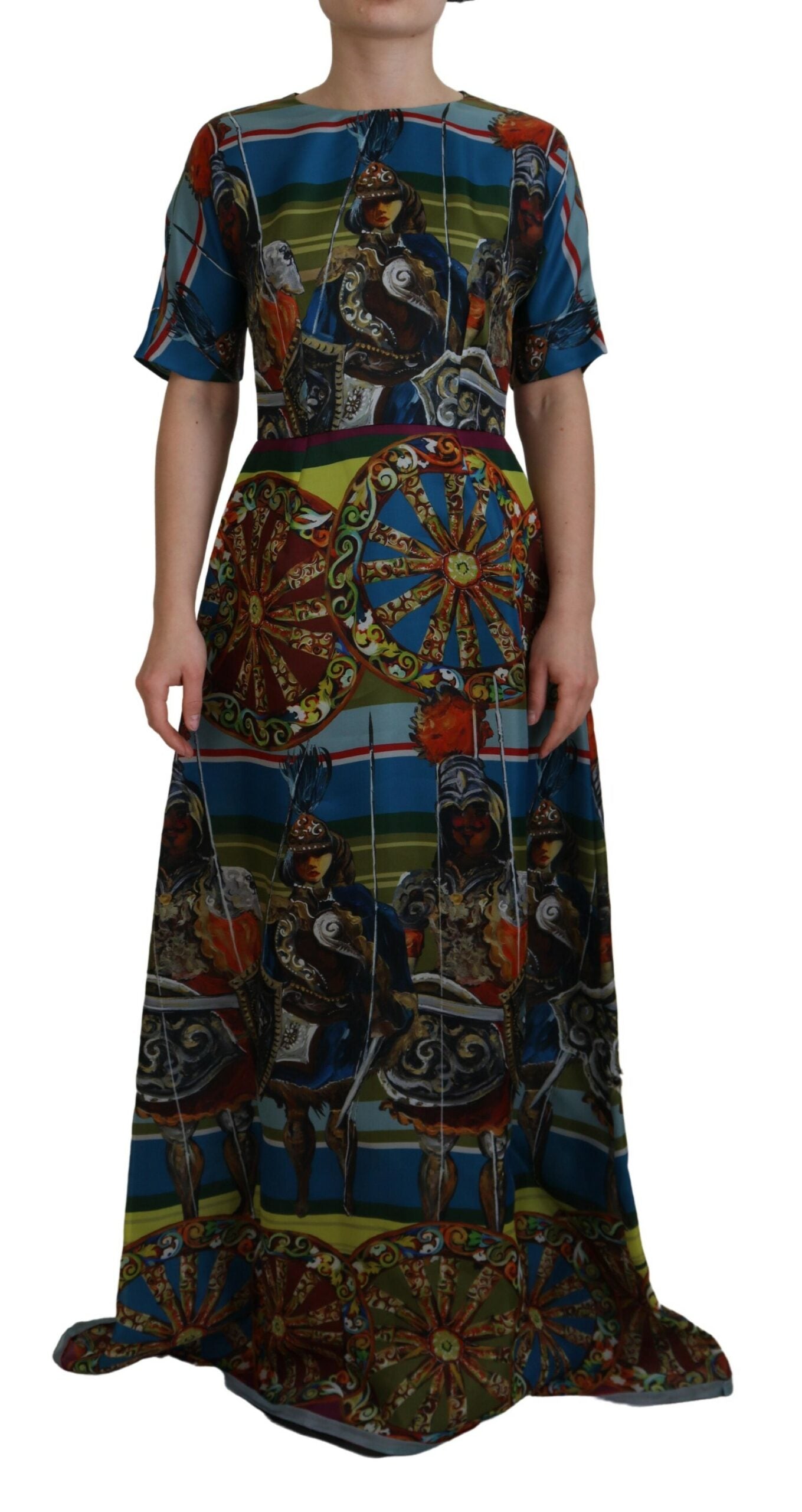 Robe longue trapèze en soie multicolore Sicily Dolce & Gabbana