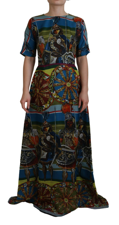 Robe longue trapèze en soie multicolore Sicily Dolce & Gabbana
