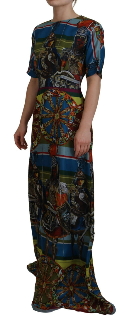 Robe longue trapèze en soie multicolore Sicily Dolce & Gabbana