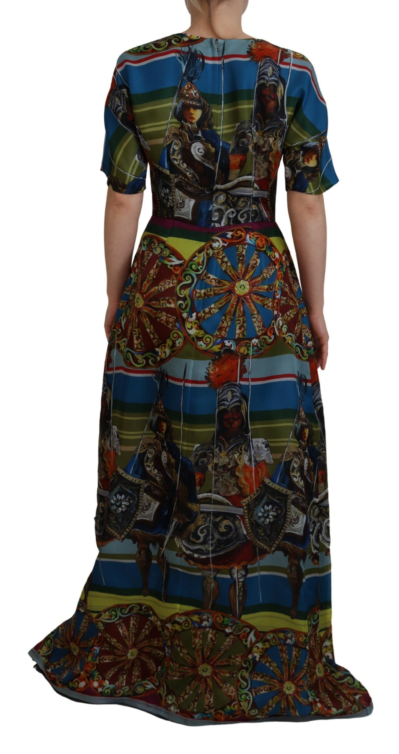Robe longue trapèze en soie multicolore Sicily Dolce & Gabbana