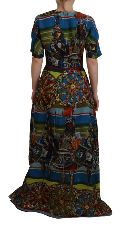 Robe longue trapèze en soie multicolore Sicily Dolce & Gabbana