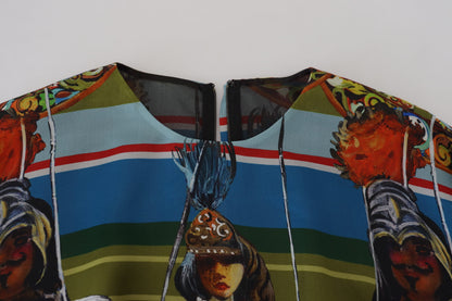 Robe longue trapèze en soie multicolore Sicily Dolce & Gabbana