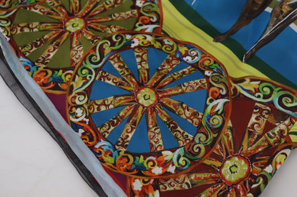 Robe longue trapèze en soie multicolore Sicily Dolce & Gabbana