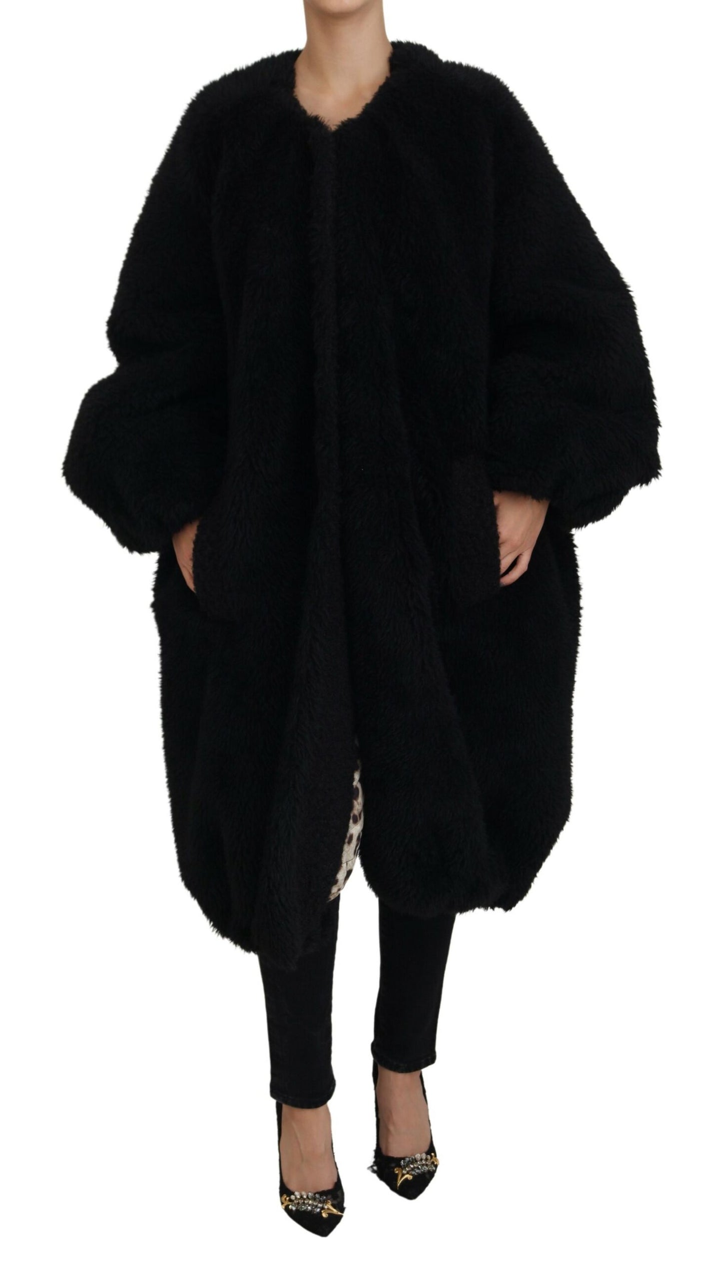 Manteau veste en fausse fourrure noir mélangé cachemire Dolce & Gabbana