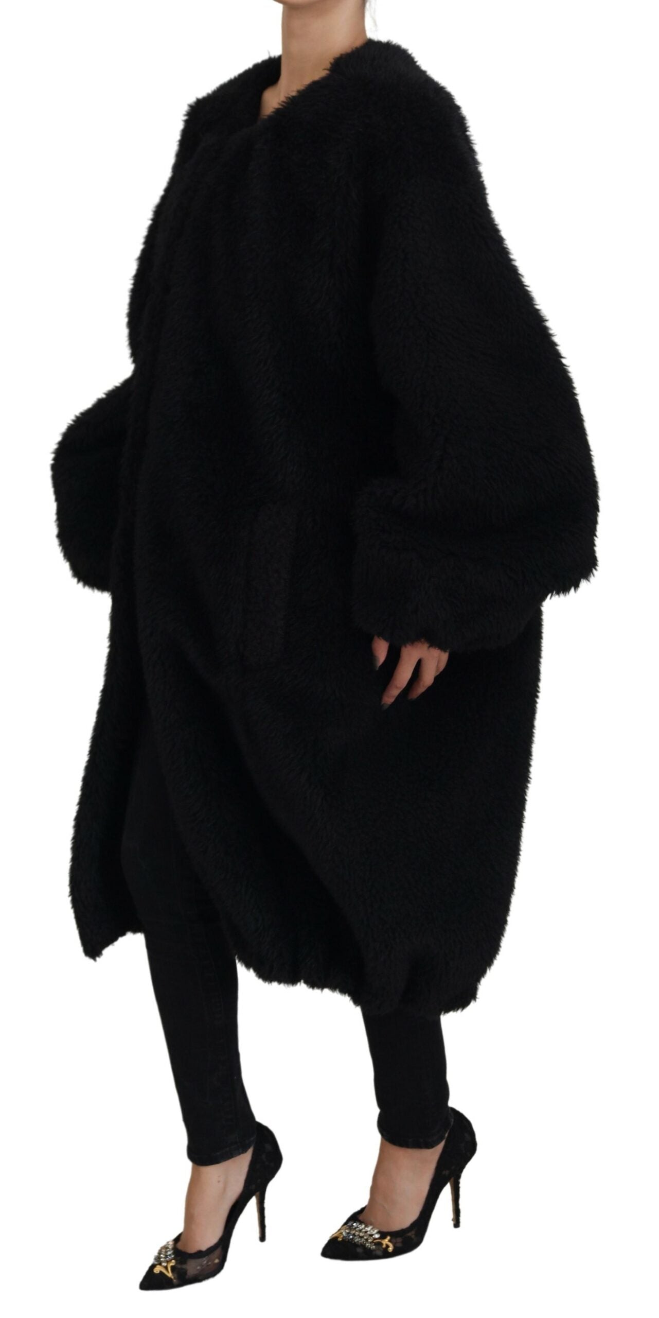 Manteau veste en fausse fourrure noir mélangé cachemire Dolce & Gabbana