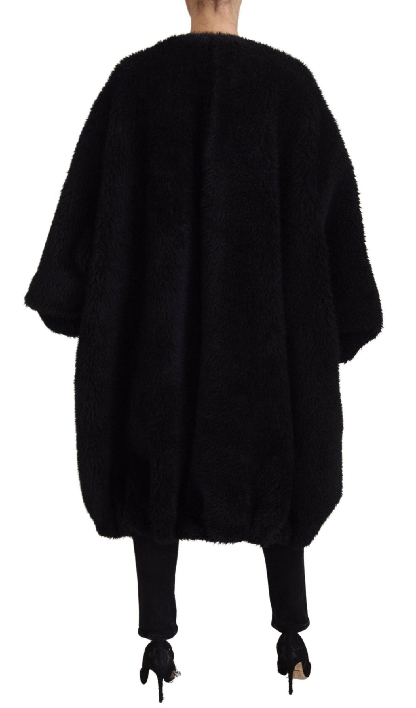 Manteau veste en fausse fourrure noir mélangé cachemire Dolce & Gabbana