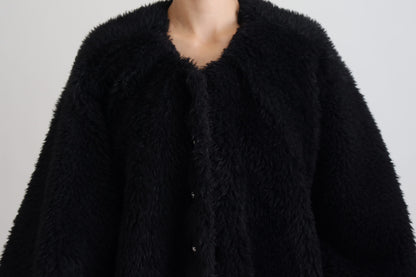 Manteau veste en fausse fourrure noir mélangé cachemire Dolce & Gabbana