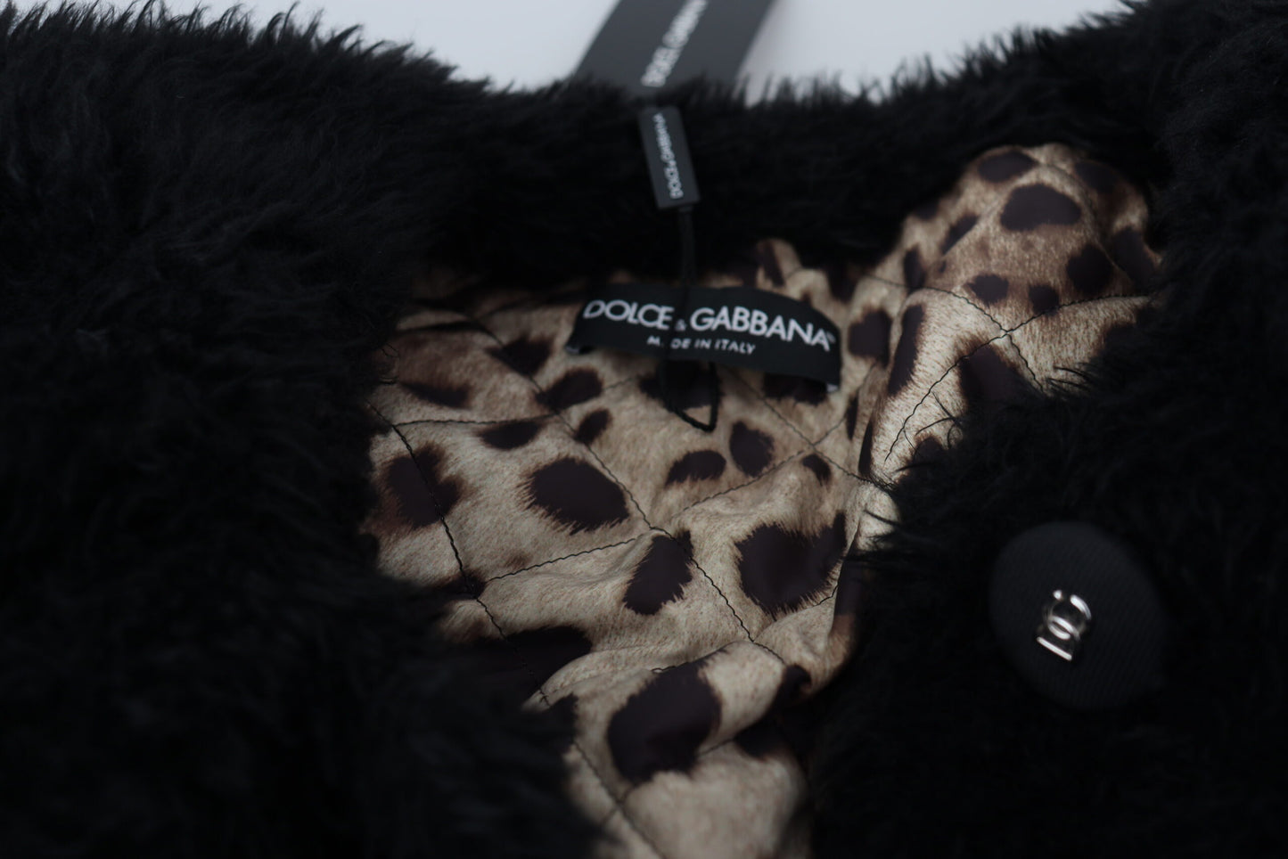 Manteau veste en fausse fourrure noir mélangé cachemire Dolce & Gabbana