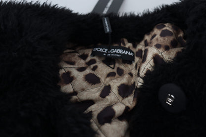 Manteau veste en fausse fourrure noir mélangé cachemire Dolce & Gabbana