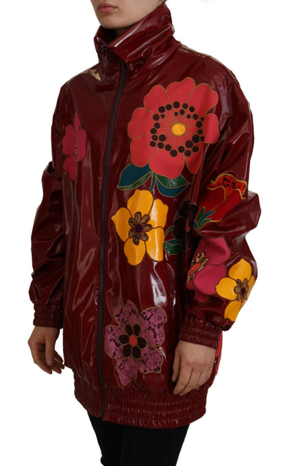 Veste femme en polyester Dolce & Gabbana, bordeaux, motif floral, entièrement zippée