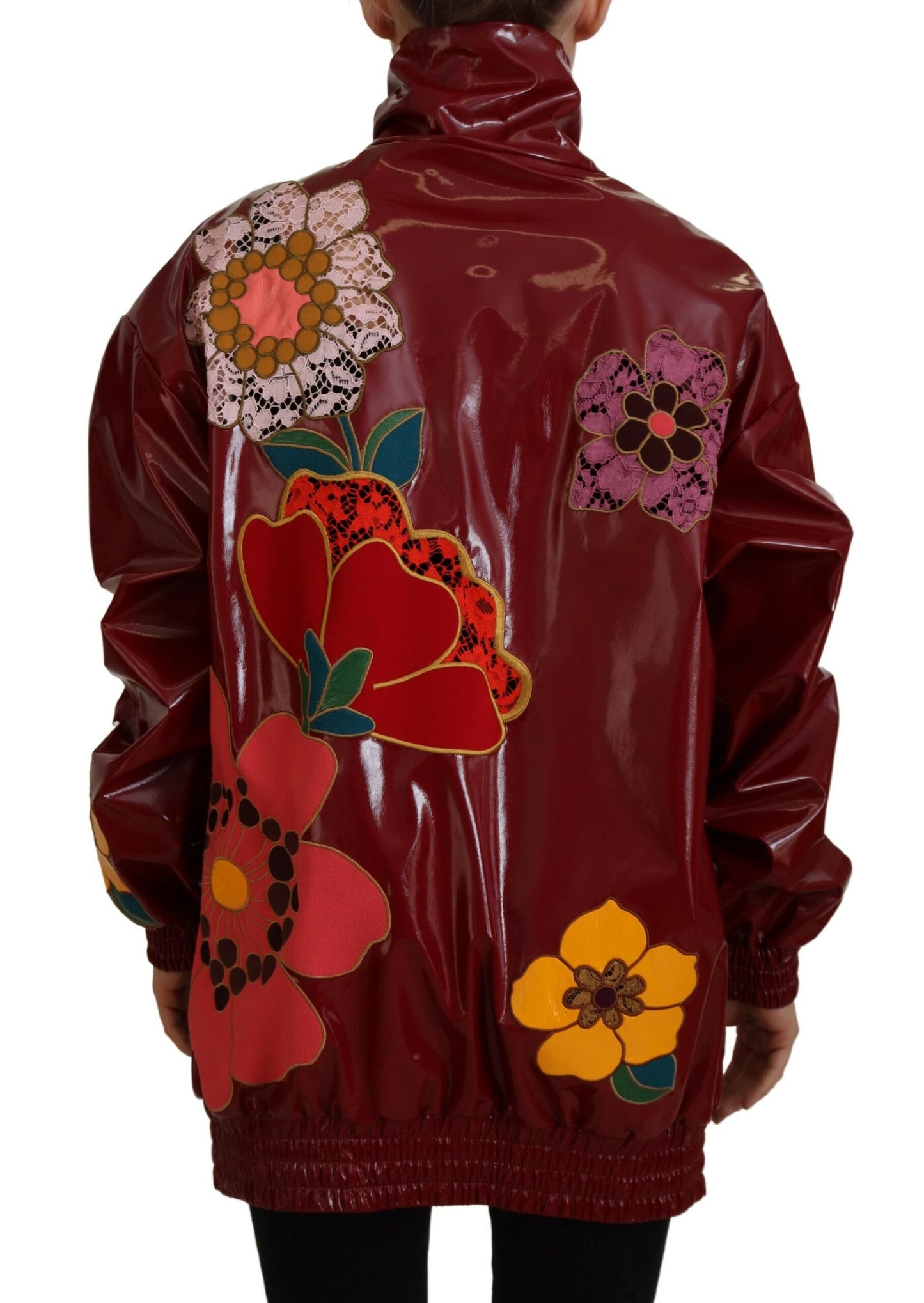Veste femme en polyester Dolce & Gabbana, bordeaux, motif floral, entièrement zippée