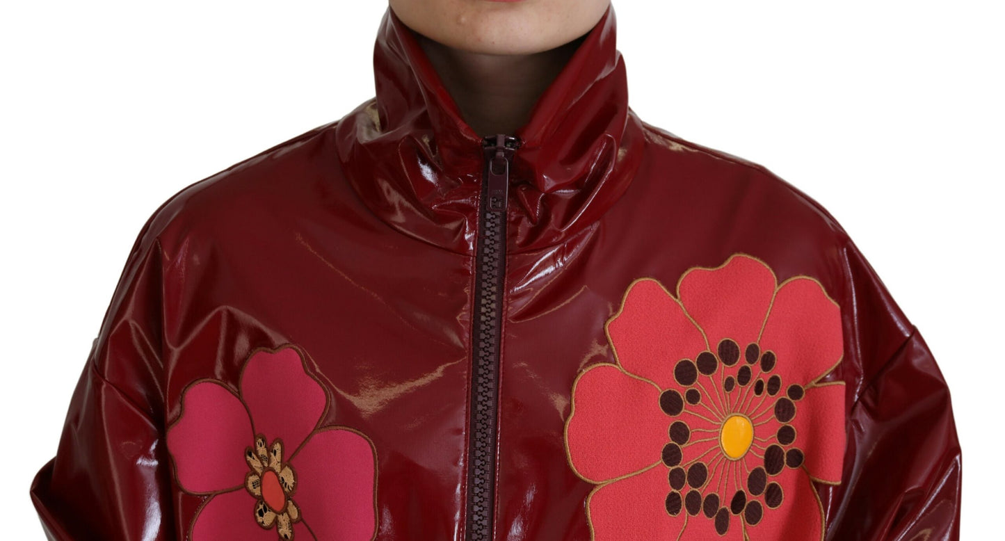 Veste femme en polyester Dolce & Gabbana, bordeaux, motif floral, entièrement zippée