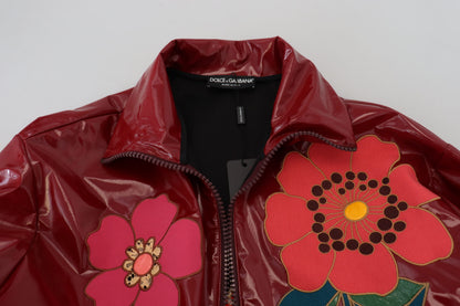 Veste femme en polyester Dolce & Gabbana, bordeaux, motif floral, entièrement zippée