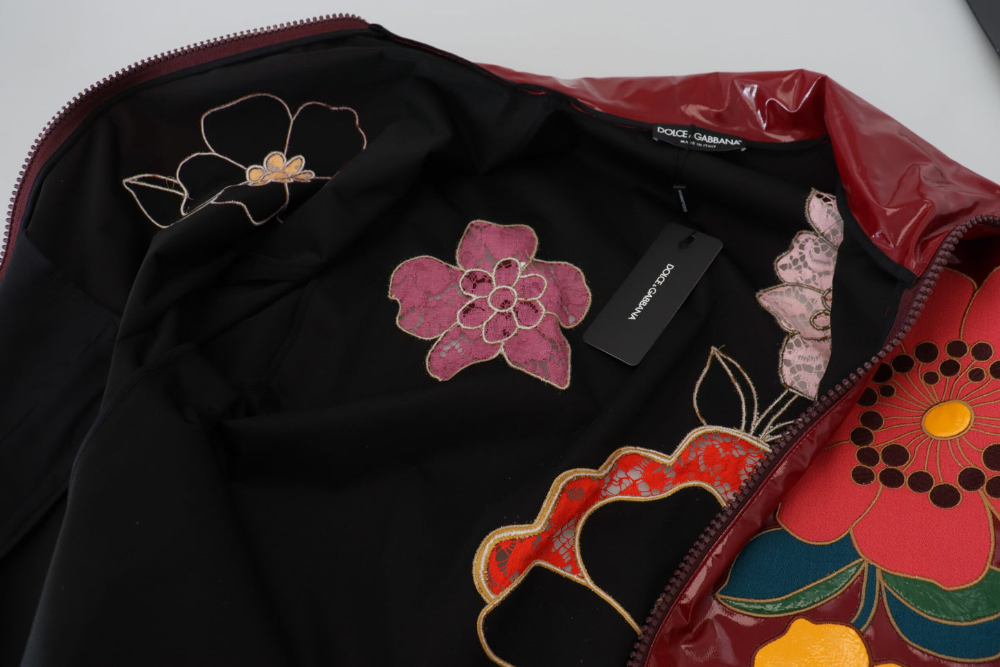 Veste femme en polyester Dolce & Gabbana, bordeaux, motif floral, entièrement zippée