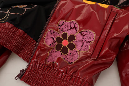 Veste femme en polyester Dolce & Gabbana, bordeaux, motif floral, entièrement zippée