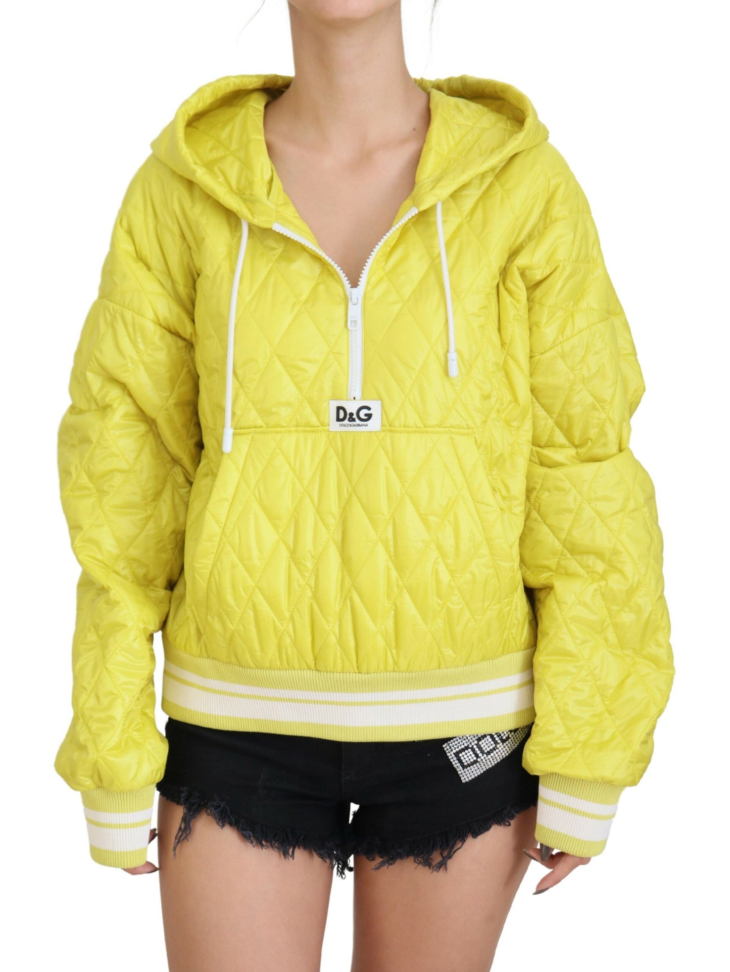 Veste Anorak à Capuche Matelassée en Nylon Jaune Dolce & Gabbana