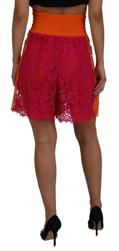Shorts taille haute en dentelle de coton rose orangé Dolce & Gabbana