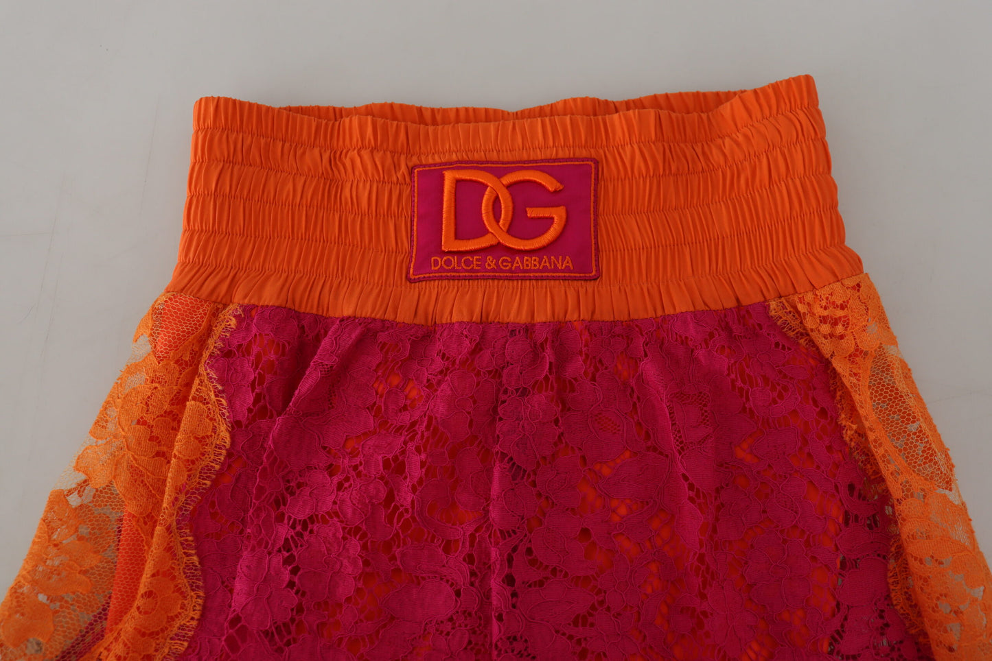 Shorts taille haute en dentelle de coton rose orangé Dolce & Gabbana