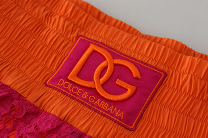 Shorts taille haute en dentelle de coton rose orangé Dolce & Gabbana