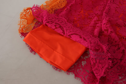 Shorts taille haute en dentelle de coton rose orangé Dolce & Gabbana