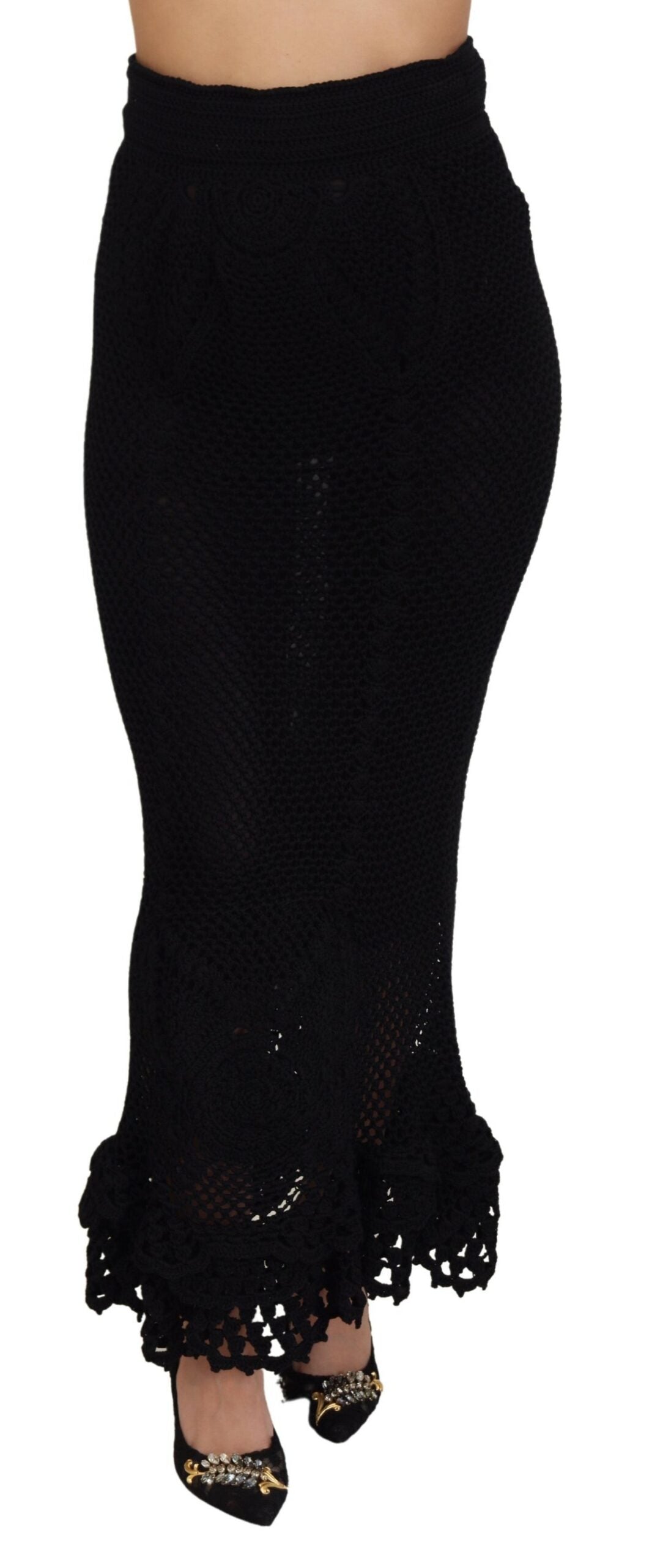 Jupe sirène taille haute en coton tricoté noir Dolce & Gabbana