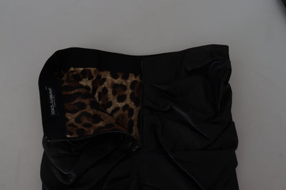 Mini-jupe trapèze en cuir d'agneau noir Dolce & Gabbana
