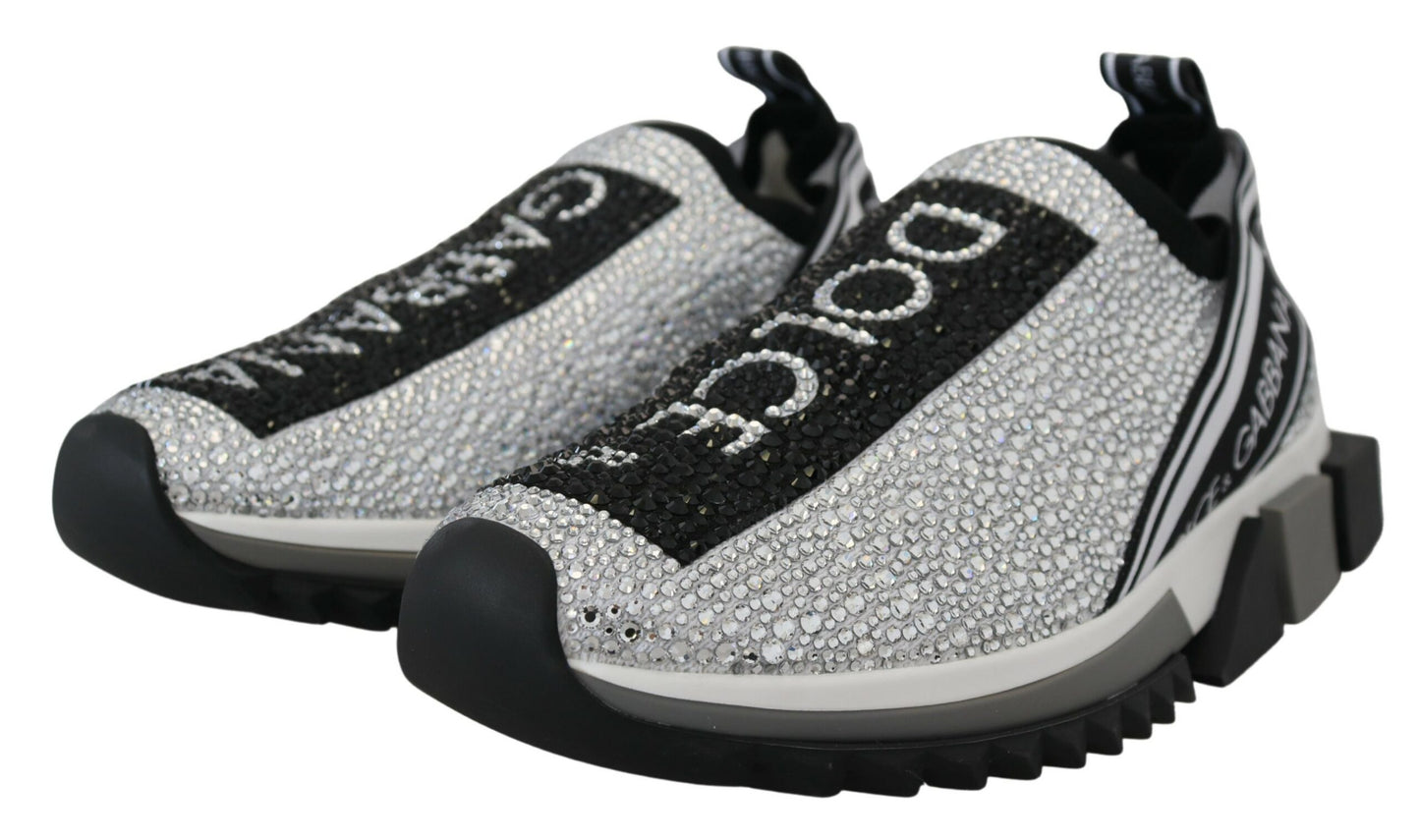 Chaussures sneakers Dolce & Gabbana Sorrento strass argentés