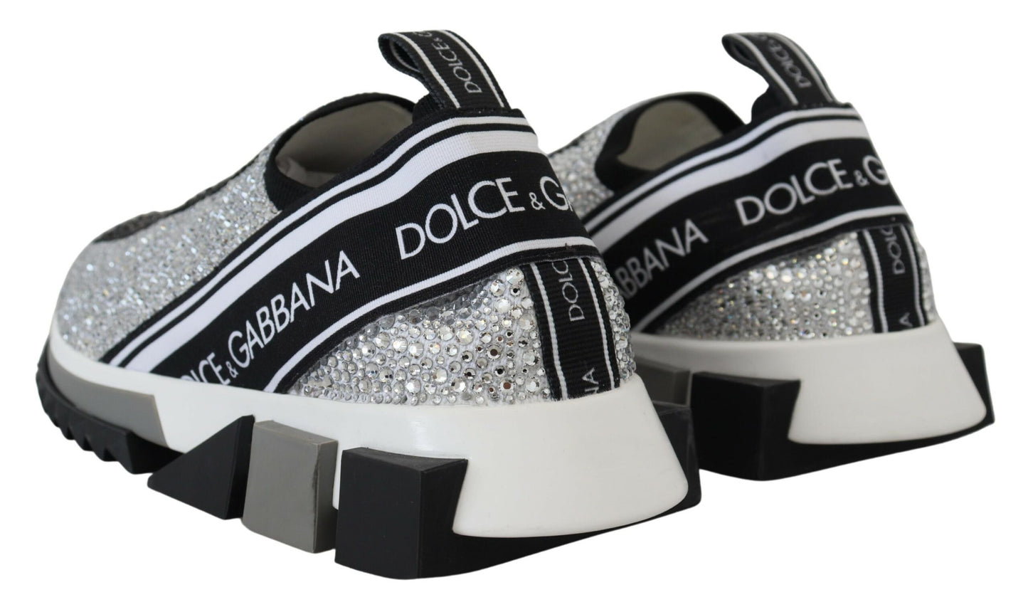 Chaussures sneakers Dolce & Gabbana Sorrento strass argentés