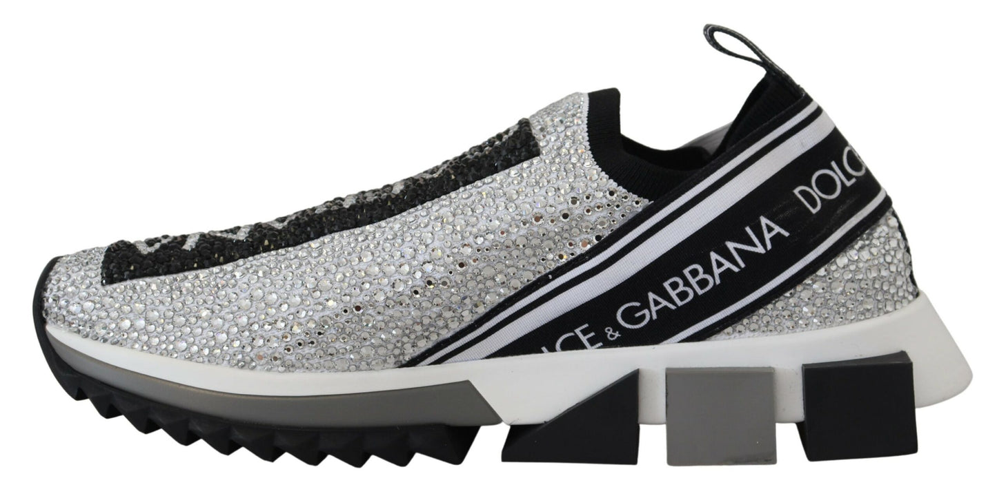 Chaussures sneakers Dolce & Gabbana Sorrento strass argentés