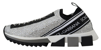 Chaussures sneakers Dolce & Gabbana Sorrento strass argentés