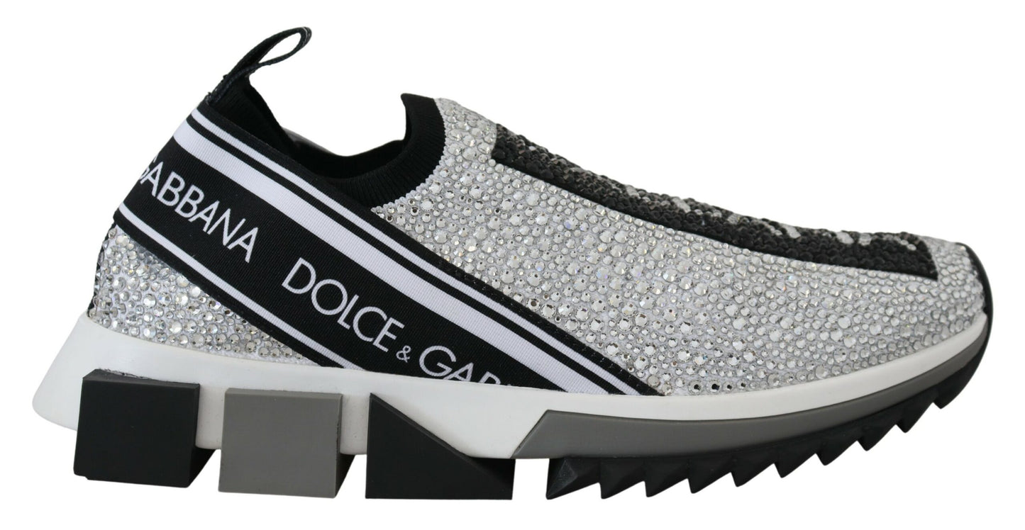 Chaussures sneakers Dolce & Gabbana Sorrento strass argentés