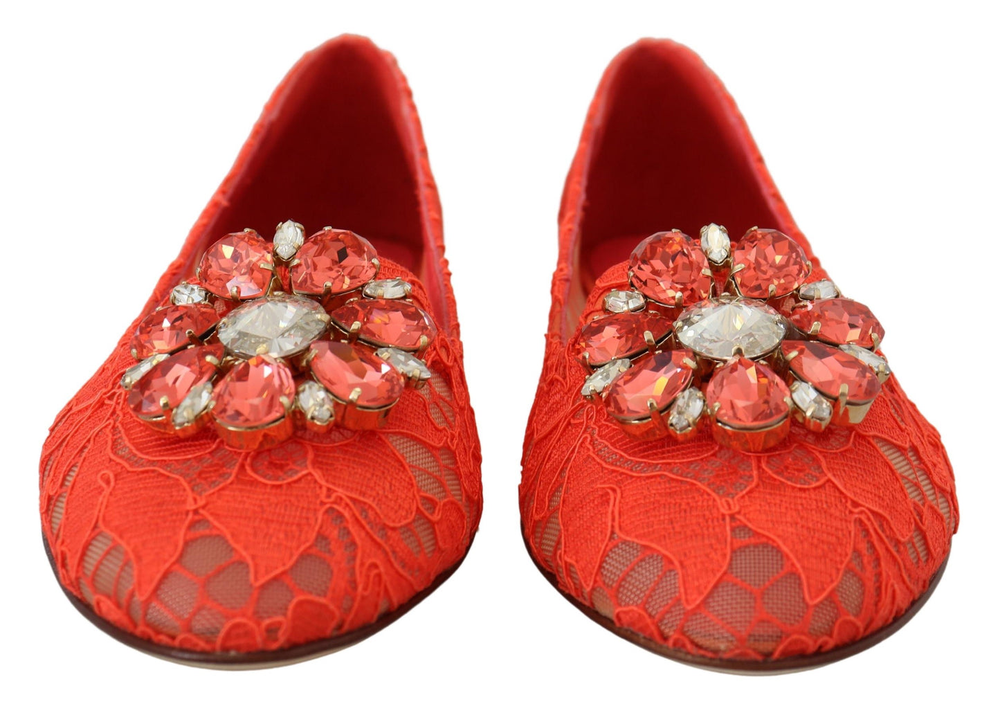 Chaussures Plates Dolce & Gabbana en Dentelle Rouge Taormina avec Cristaux