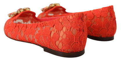 Chaussures Plates Dolce & Gabbana en Dentelle Rouge Taormina avec Cristaux