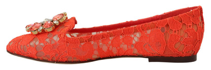 Chaussures Plates Dolce & Gabbana en Dentelle Rouge Taormina avec Cristaux
