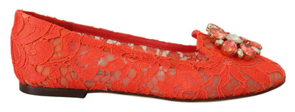 Chaussures Plates Dolce & Gabbana en Dentelle Rouge Taormina avec Cristaux