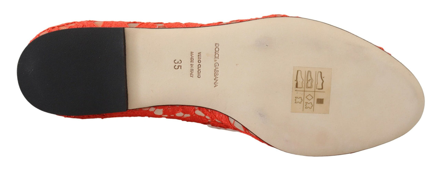 Chaussures Plates Dolce & Gabbana en Dentelle Rouge Taormina avec Cristaux