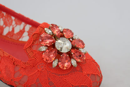 Chaussures Plates Dolce & Gabbana en Dentelle Rouge Taormina avec Cristaux