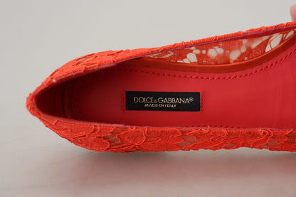 Chaussures Plates Dolce & Gabbana en Dentelle Rouge Taormina avec Cristaux
