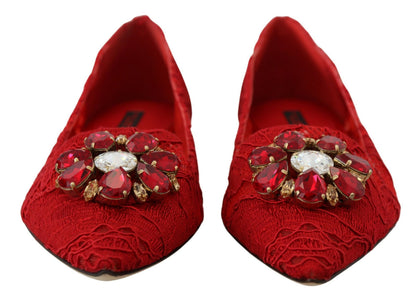 Chaussures Plates Mocassins Dolce & Gabbana Taormina Rouges à Cristaux
