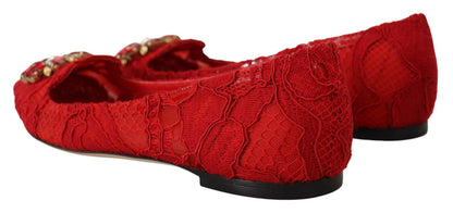Chaussures Plates Mocassins Dolce & Gabbana Taormina Rouges à Cristaux