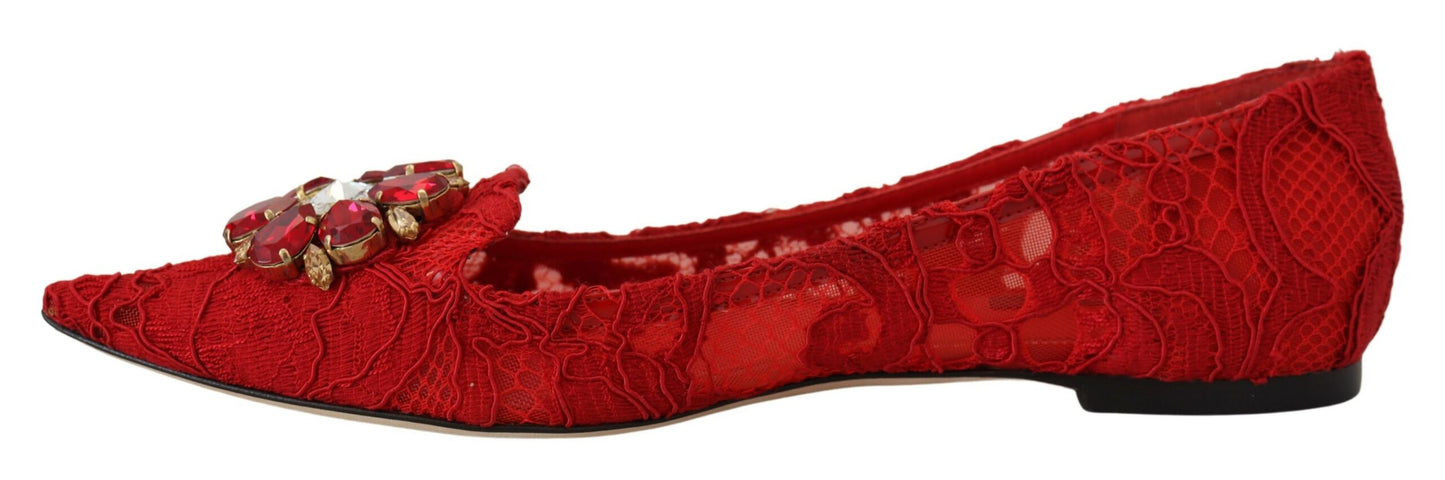 Chaussures Plates Mocassins Dolce & Gabbana Taormina Rouges à Cristaux