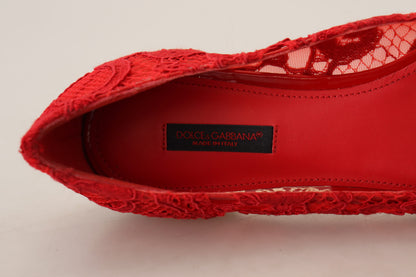 Chaussures Plates Mocassins Dolce & Gabbana Taormina Rouges à Cristaux